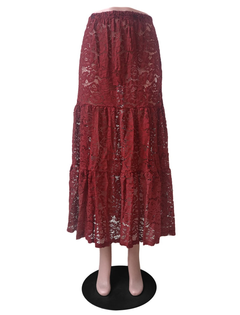 Sheer Lace Maxi Skirt with Layered Design