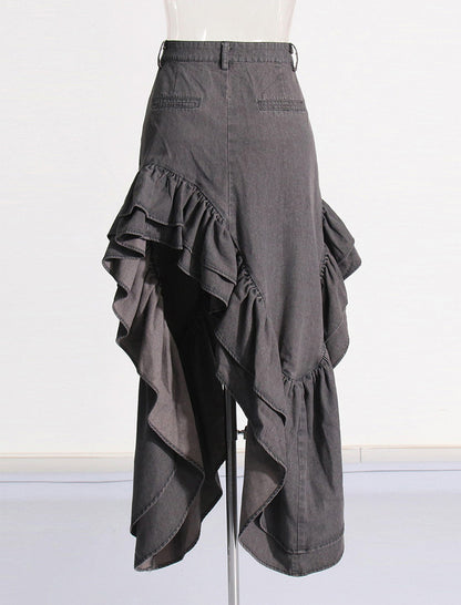 Asymmetrical Ruffle Split-Hem Maxi Skirt