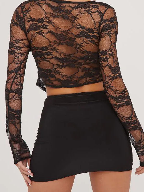 Tie-Front Cropped Lace Top