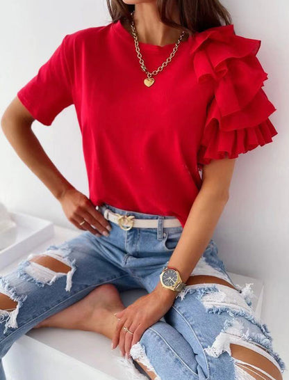 Ruffle Sleeve Statement T-Shirt