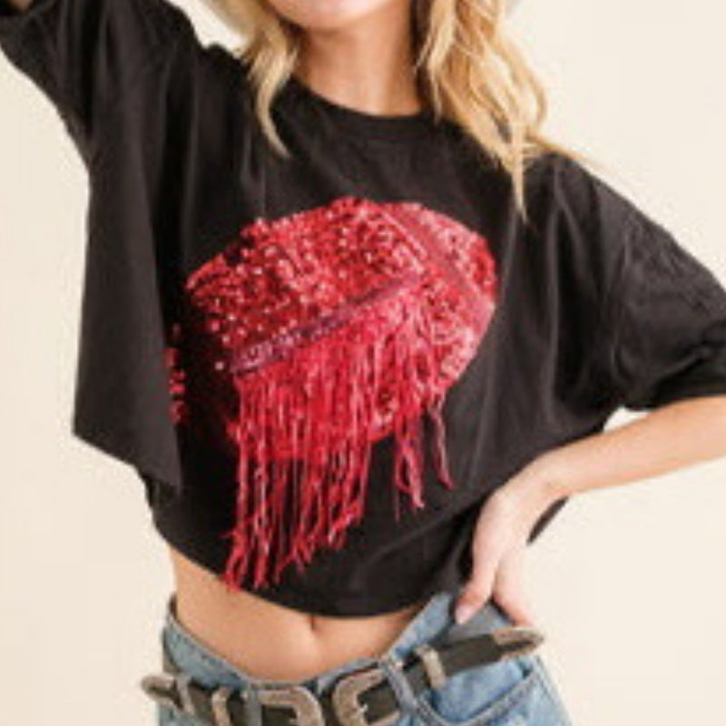 Sequin Fringe Football Graphic Tee