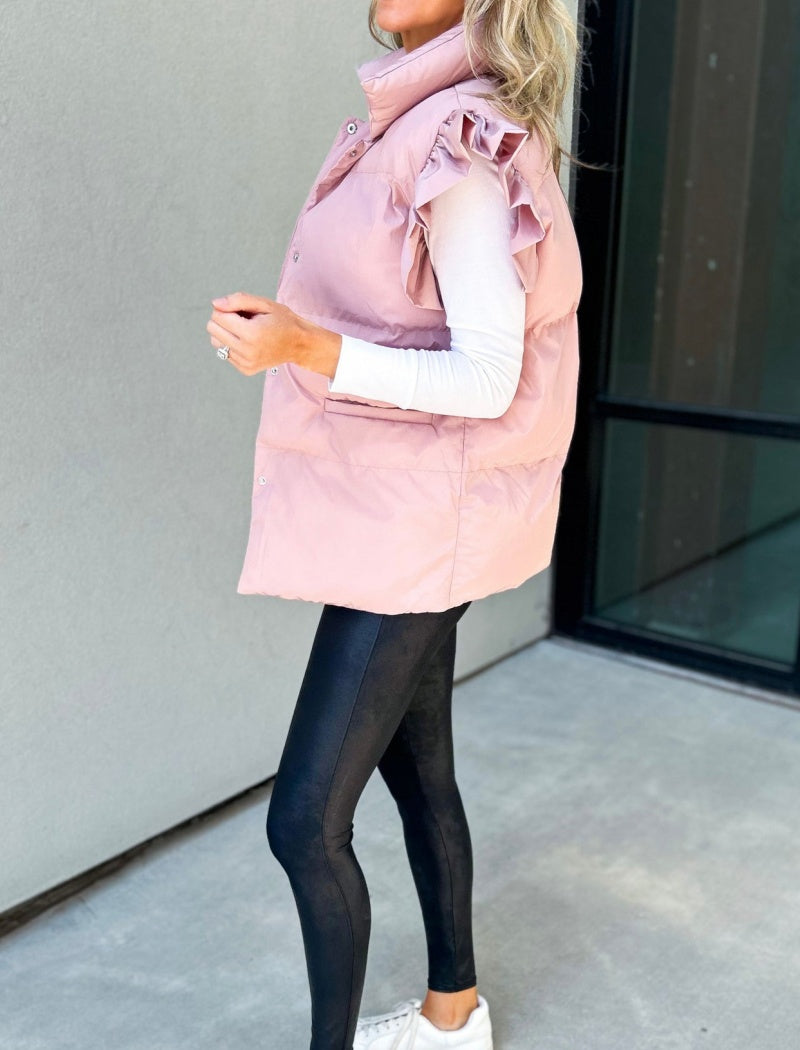 Ruffle Shoulder Padded Vest