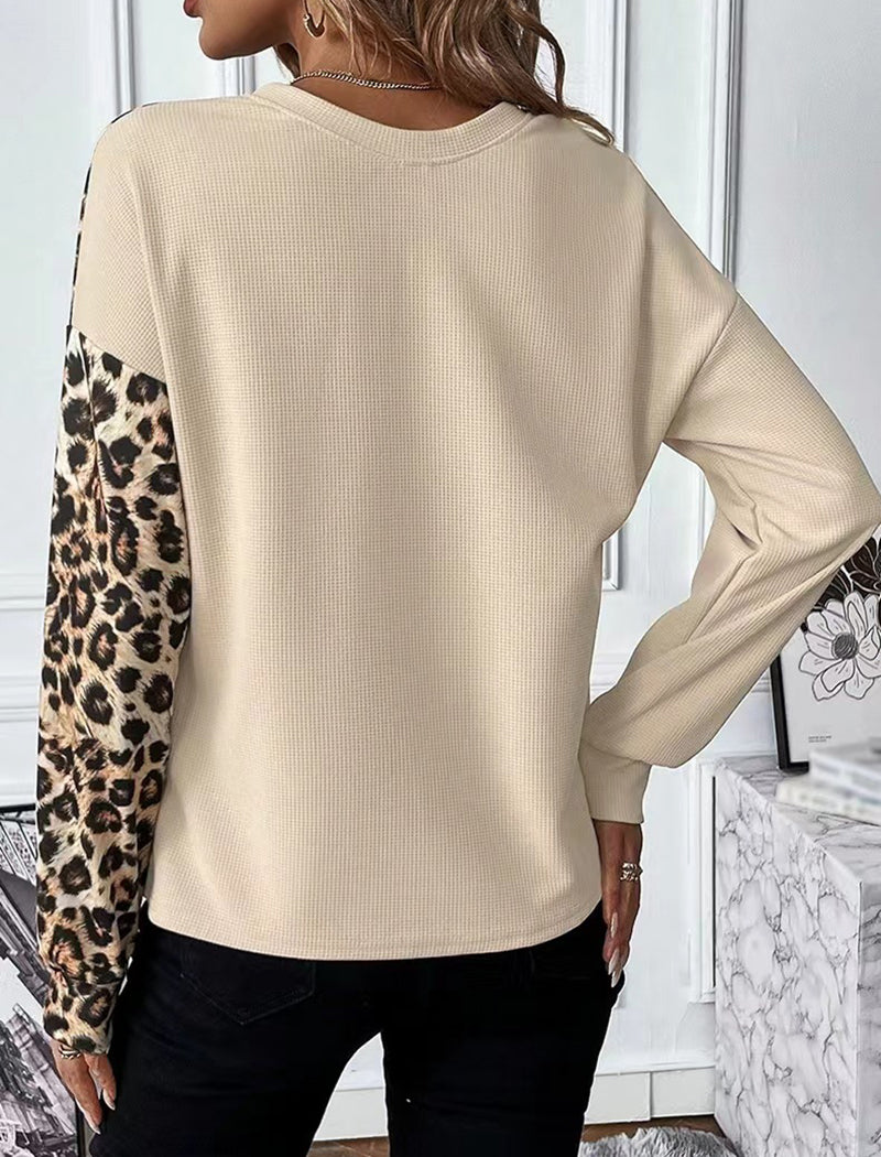 Leopard Print Colorblock Long Sleeve Top