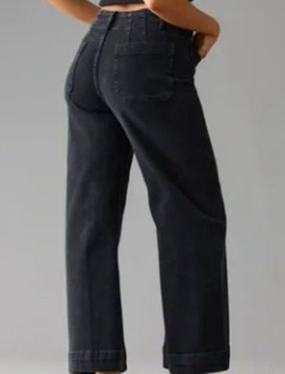 High-Waisted Wide-Leg Jeans with Patch Pockets
