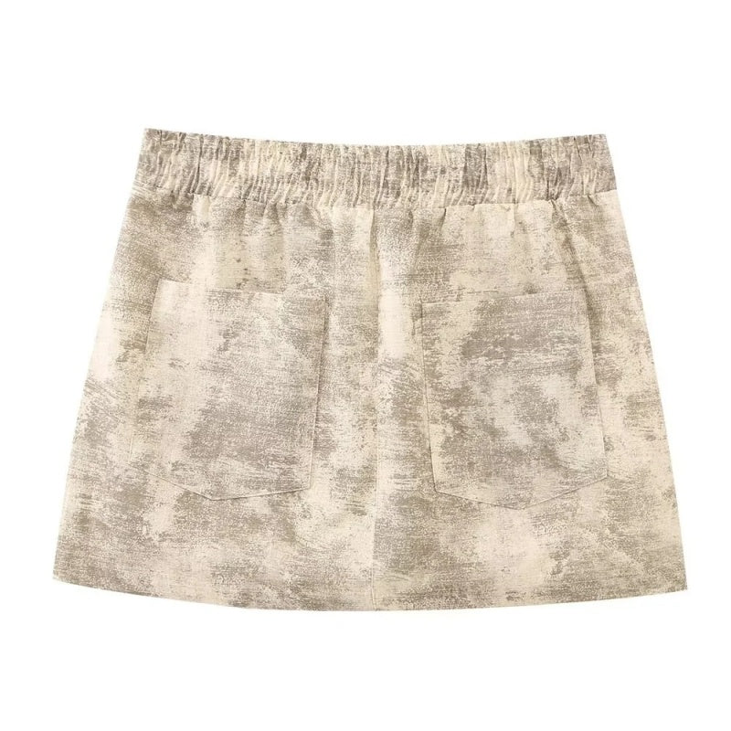 Drawstring Waist Textured Mini Skirt