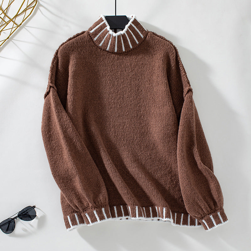 Contrast Trim Knit Sweater with High Neck