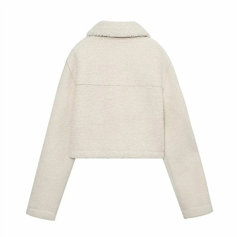 Sherpa Cropped Jacket with Flap Pockets