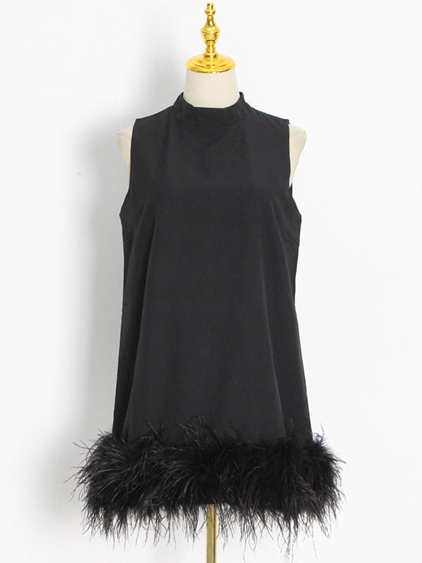 Sleeveless Feather Hem Mini Dress