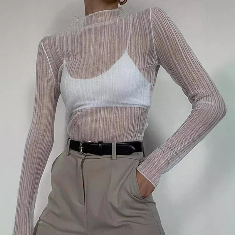 Sheer Two-Tone Ribbed Top