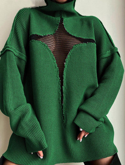 Mesh Star Cutout Turtleneck Sweater