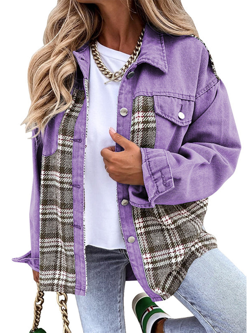 Denim Plaid Patchwork Jacket