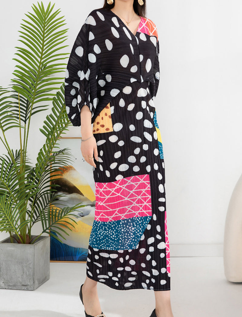 Patchwork Polka Dot Maxi Dress