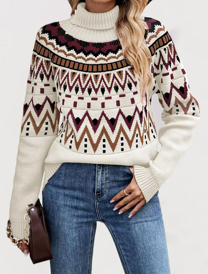 Fair Isle Pattern Turtleneck Sweater