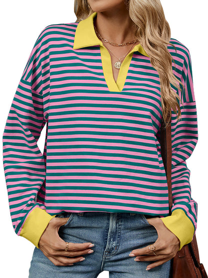 Striped Polo Neck Top