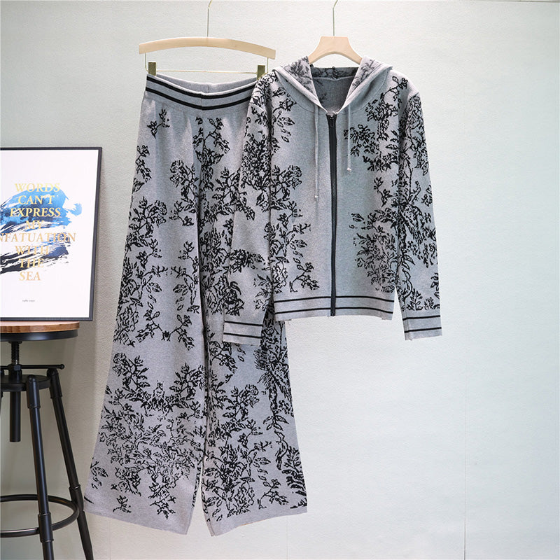 Floral Hoodie and Wide-Leg Pants Set