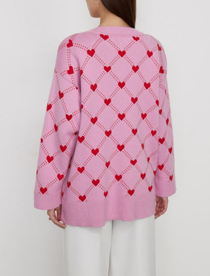 Heart Pattern Knit Cardigan