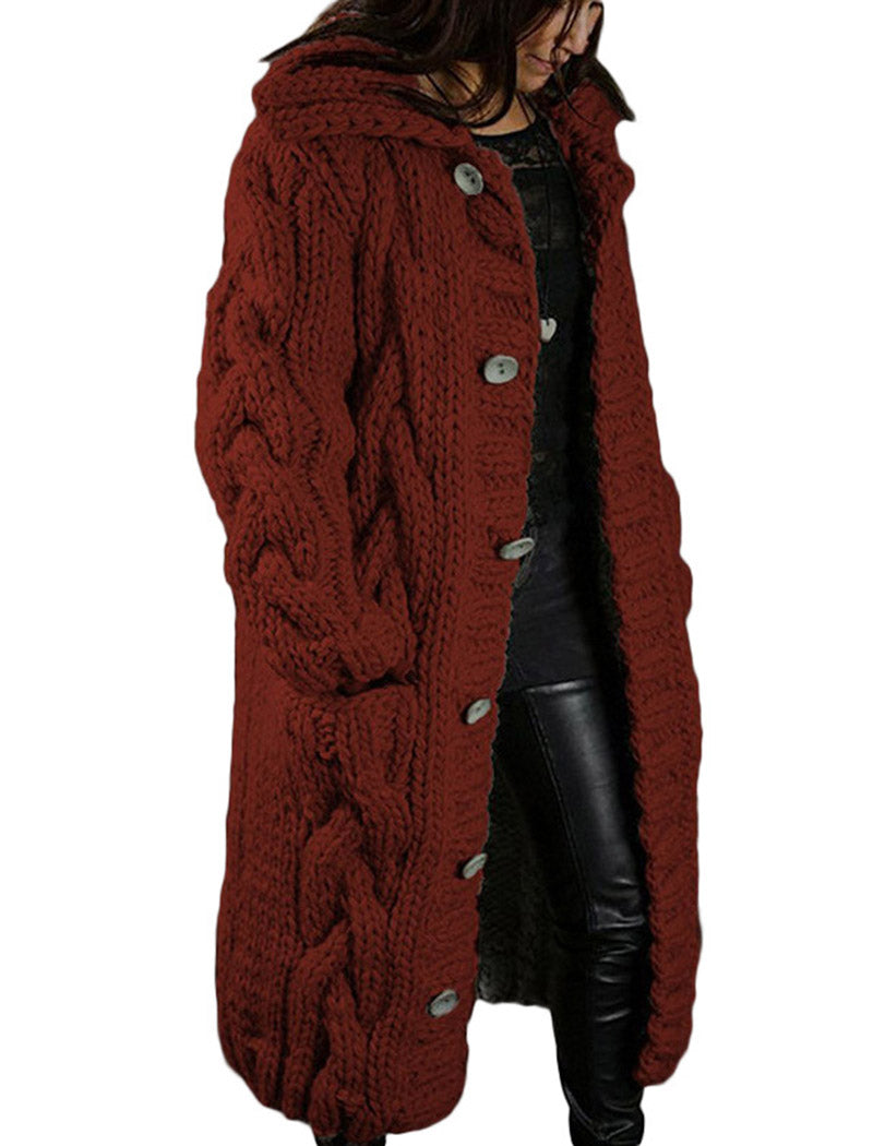 Cable Knit Hooded Longline Cardigan