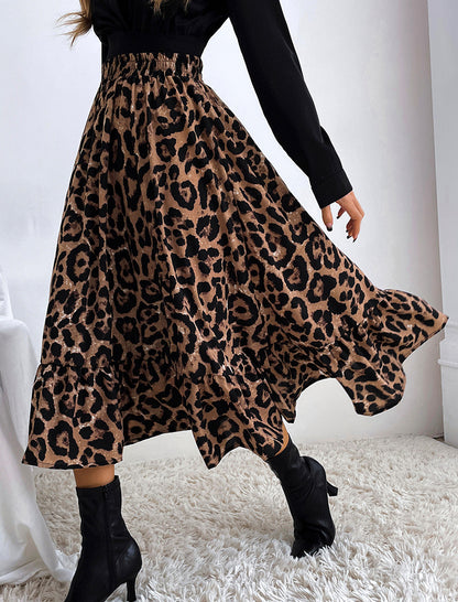 Flowy Leopard Print Midi Skirt