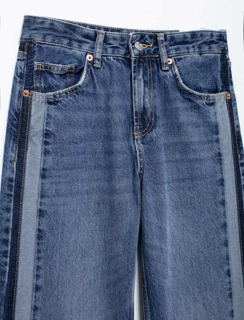 High-Waisted Wide-Leg Jeans with Side Stripes