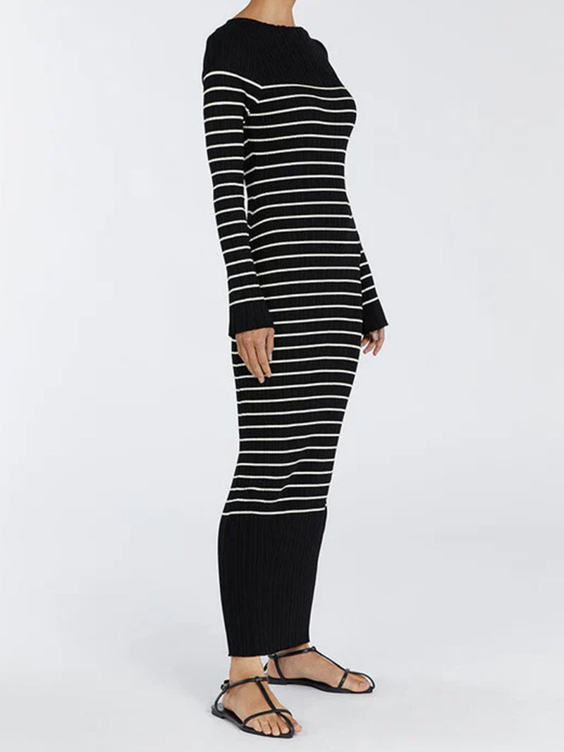 Striped Split-Hem Knit Dress