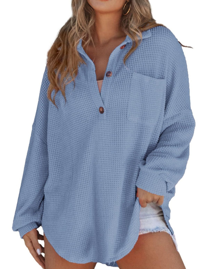 Oversized Button-Up Waffle Shirt