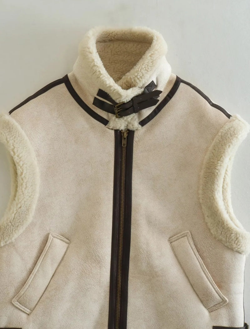 Faux Fur Quilted Sleeveless Vest