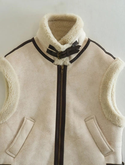 Faux Fur Quilted Sleeveless Vest