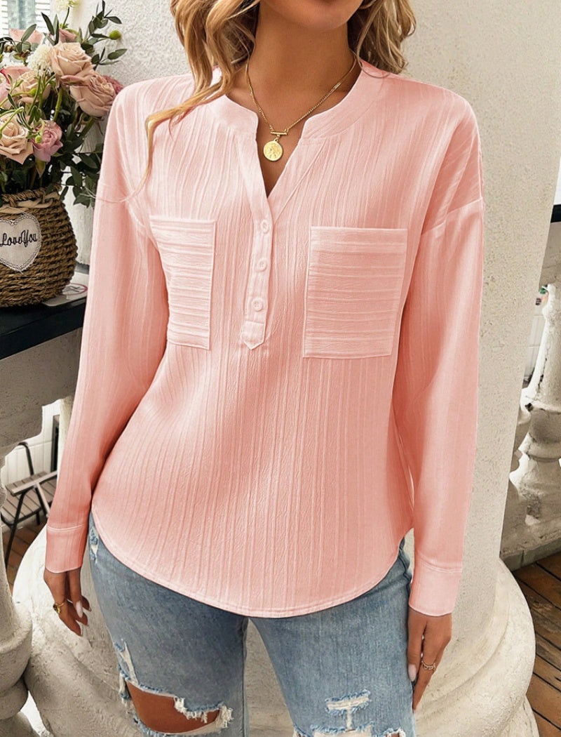 V-neck Casual Solid Color Pullover