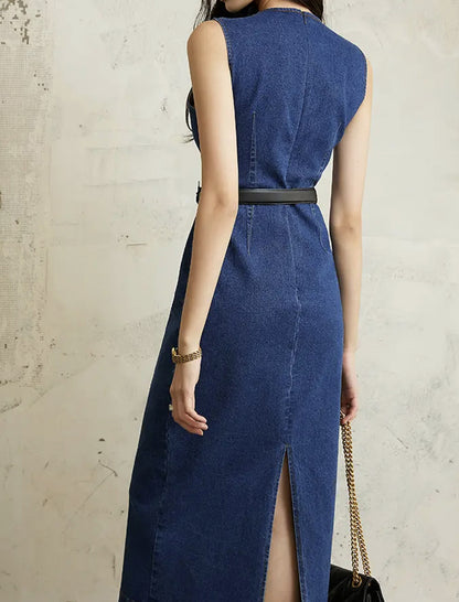 Denim sleeveless Pencil Maxi Dress