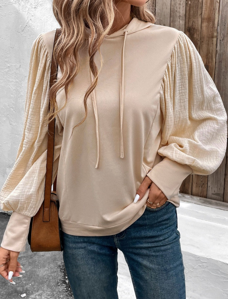 Hooded Puff Sleeve Long Sleeve Top