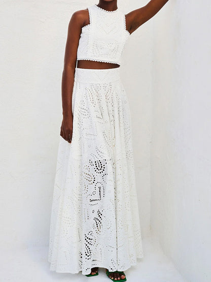 Lace Cutout Crop Top and Maxi Skirt Set