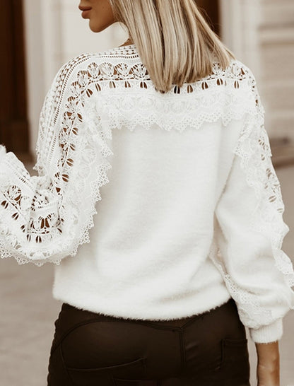 Crochet Lace Balloon Sleeve Sweater