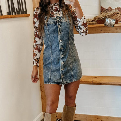 Button-Front Denim Mini Dress