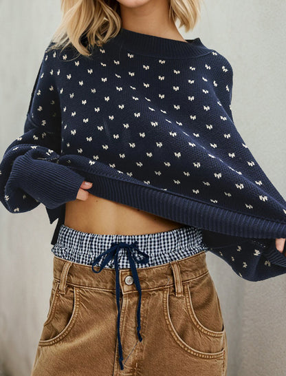 Heart Print Knit Crop Sweater