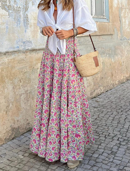 Floral Print Elastic Waist Maxi Skirt