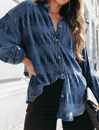 Long Sleeve Button-Up Textured Top