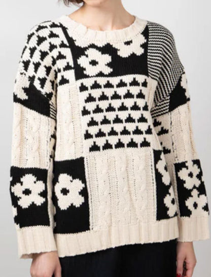Floral Block Loose Knit Pullover