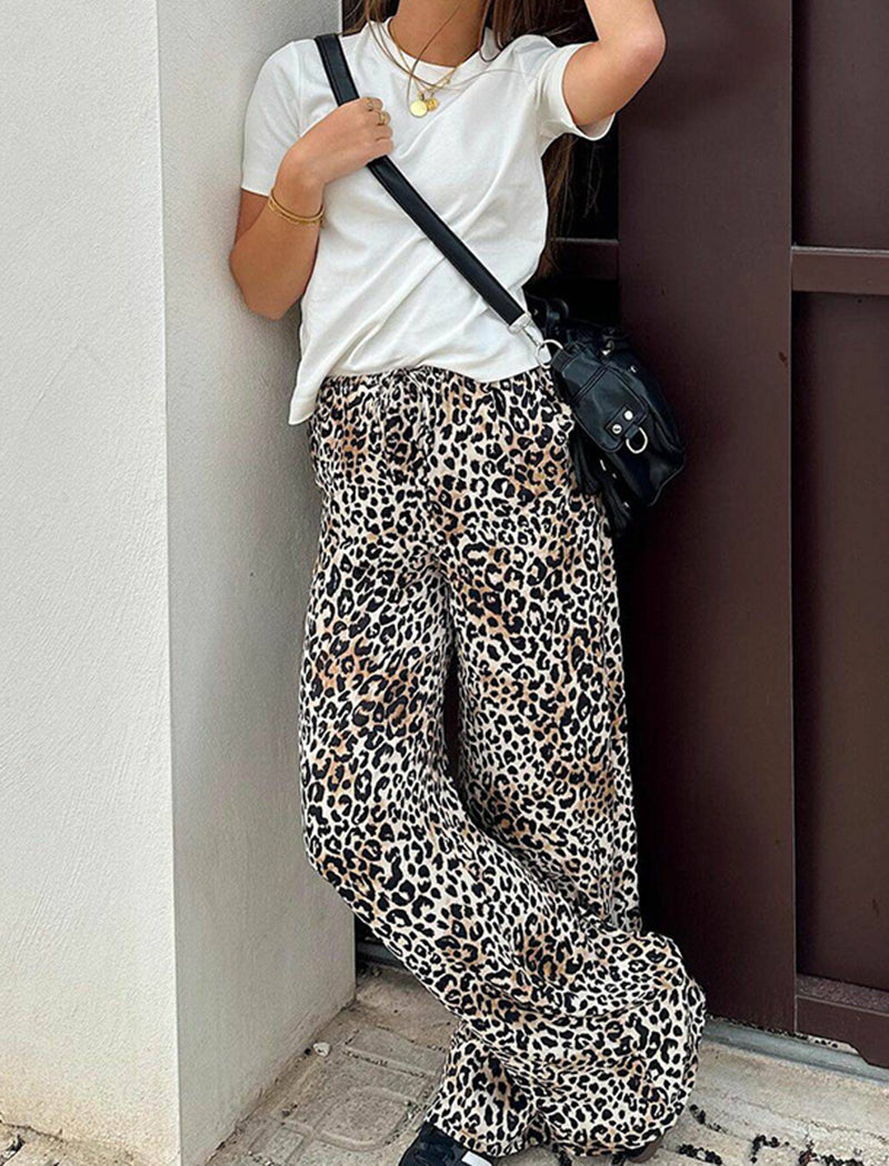 Wide-Leg Leopard Print Trousers