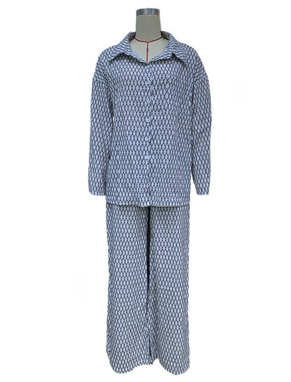 Long Sleeve Collared Shirt and Pants Set