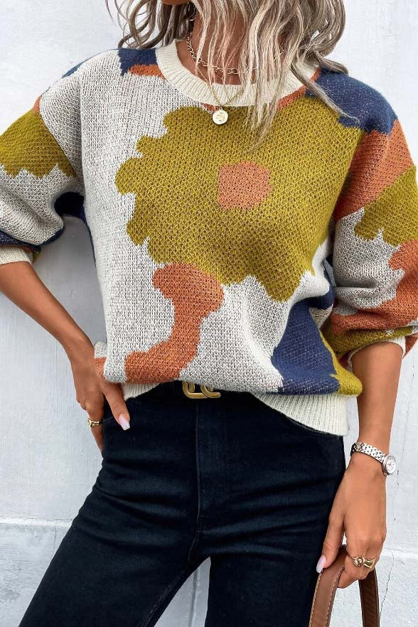 Abstract Floral Knit Sweater