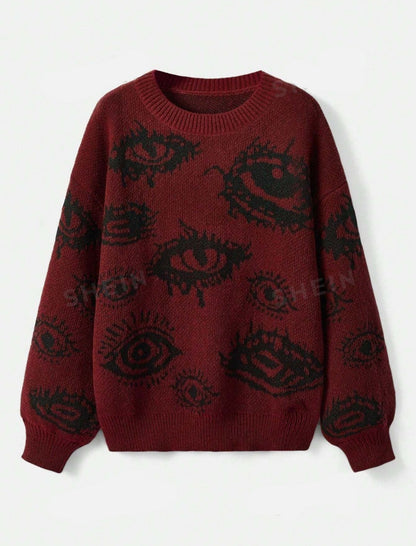 Eye Pattern Graphic Knit Sweater