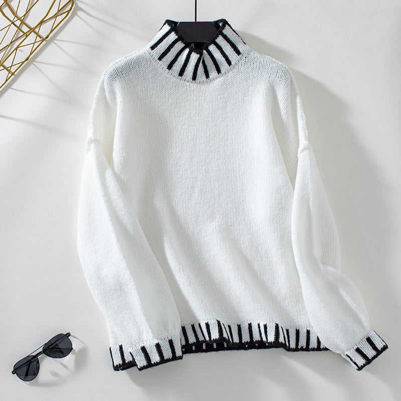 Contrast Trim Knit Sweater with High Neck