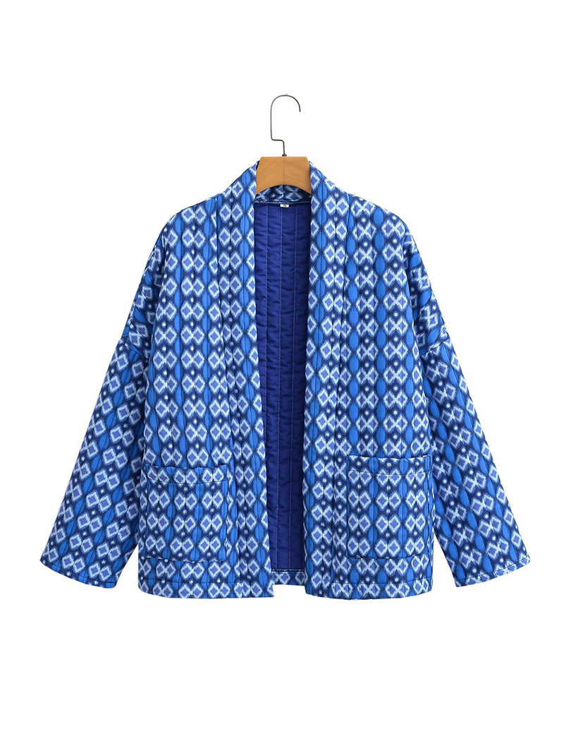 Geometric Pattern Open-Front Cardigan