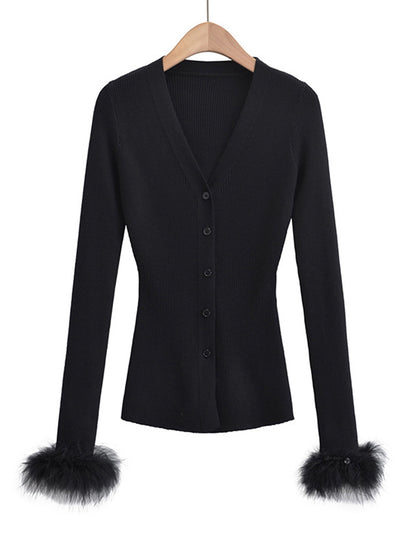 Button-Up Ribbed Cardigan with Fuzzy Cuffs