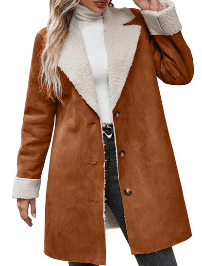 Shearling Trim Button-Down Coat