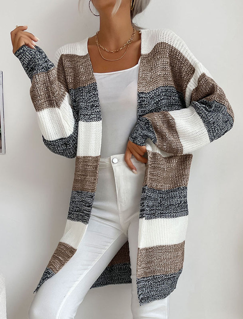 Striped Open-Front Knit Cardigan