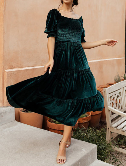 Tiered Ruffle Smocked Midi Dress