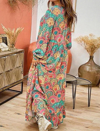 Bohemian Floral Maxi Dress with Tassel Tie