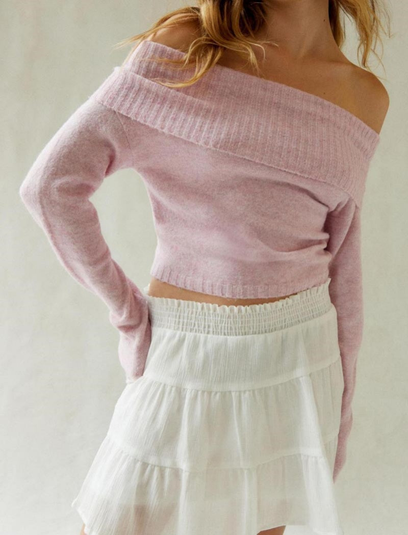 Off-Shoulder Knit Top with Long Sleeves