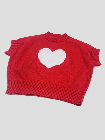 Heart Print Knit Crop Top